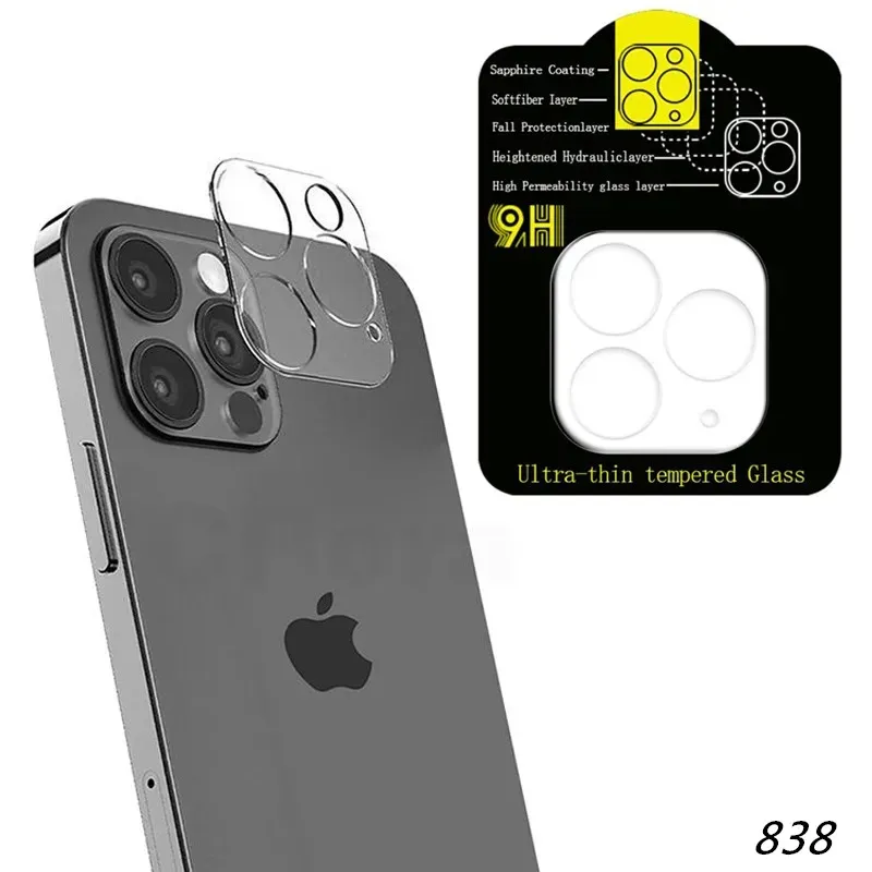 HD clair résistant aux rayures lentille de caméra arrière protecteur d'écran en verre trempé couverture complète transparente pour iPhone 14 13 12 Mini 11 Pro Max sans emballage 838D