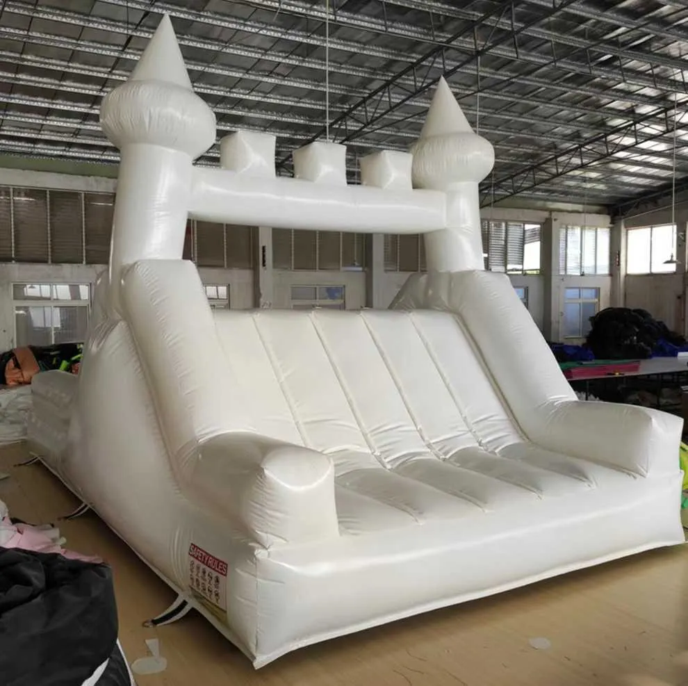 5x3.5m blanc Bounce House Toboggan gonflable de château gonflable de luxe moderne avec mur d'escalade MoonBlow Up Jump Bouncer pour le mariage inclus ventilateur