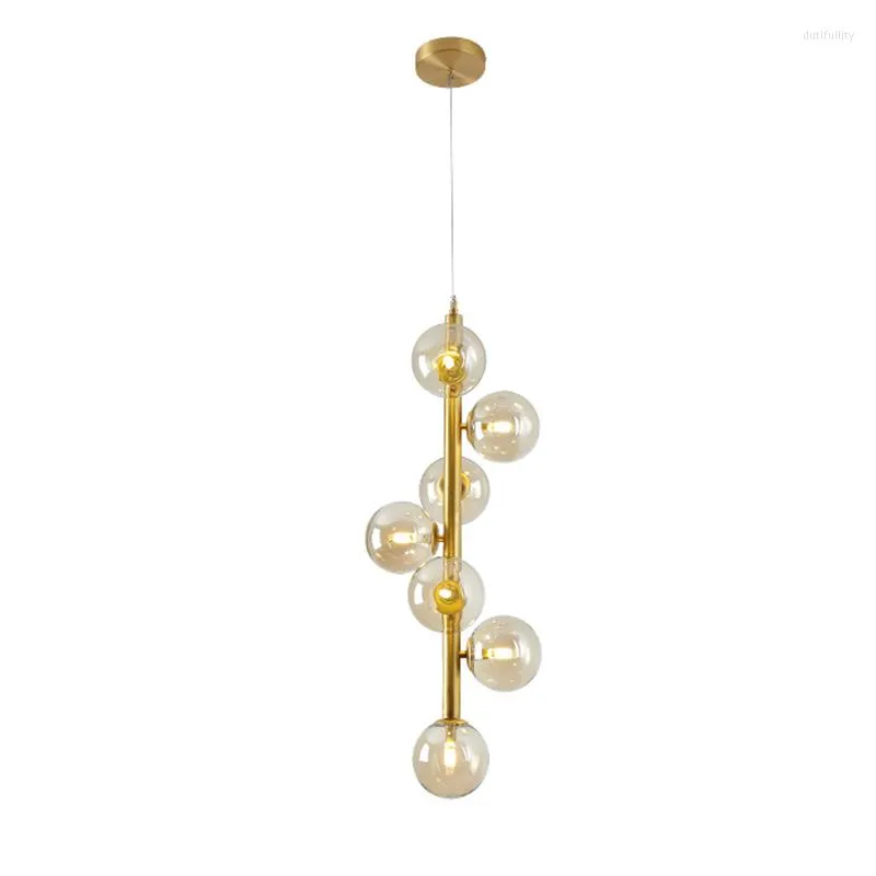Pendant Lamps Modern Lights Metal Plated Strip 7 Heads Vertical Glass LED Lamp Bubble Ball Parlor Suspension Lighting PA0487