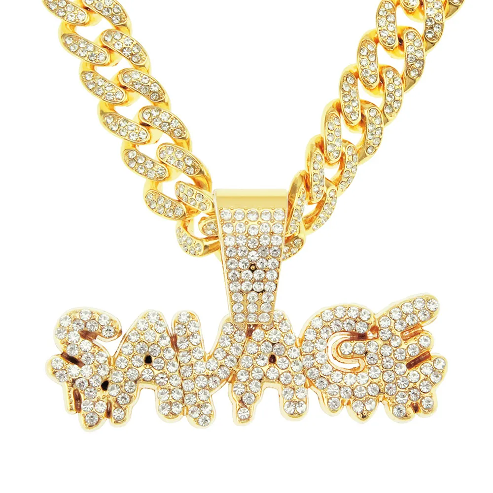 Collier pour la chaîne masculine liaison cubaine chaînes d'or de bijoux glacé bijoux complet d'épissage diamant lettre pendentielle de chaîne cubaine