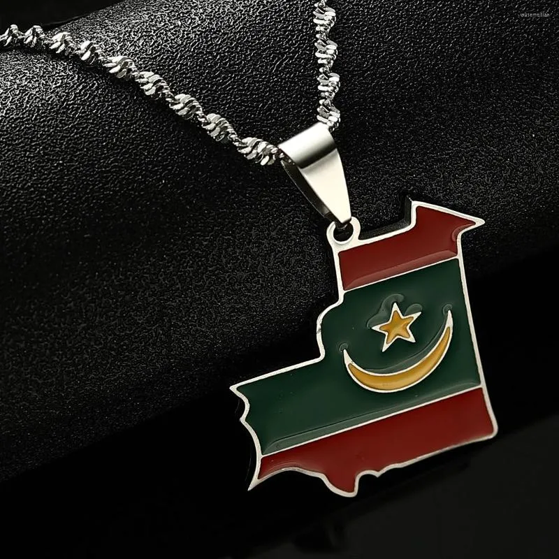 Pendant Necklaces Mauritania Map Necklace For Women Mauritanian Flag Enamel Jewelry Gifts