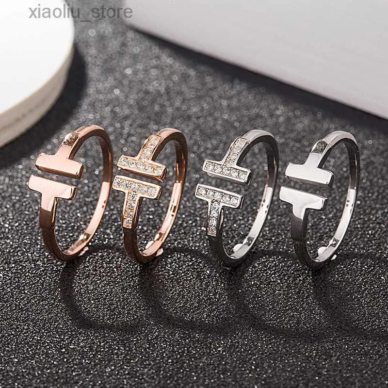 Bandringen Fashion Love Sieraden S925 Sterling Silver Rings For Women Open Diamond Rings Rose Gold Letter T Style Wedding Ring