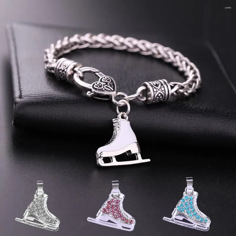 Charm Bracelets Fishhook Zircon 3D Skate Shoe Bracelet White Enamel Luxury Blue Pink Crystal Thick Chain Bangle For Man Women Jewelry