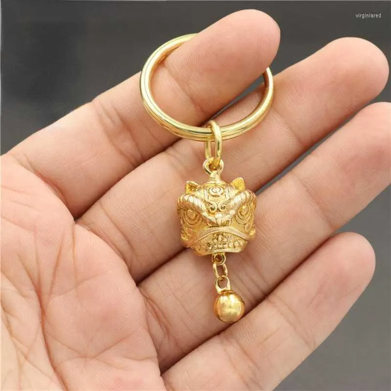 Keychains Chinese stijl Brass Lion Bells Persoonlijkheid Herenauto Key Ring Pendant Gourd Retro Mascot Gift Gifts Keychain Pouch