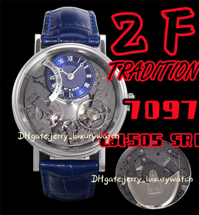 ZF 7097 Traditie Volledig automatisch Reverse Jump Tweedehands Luxe herenhorloge, 505 SR1 Mechanische beweging 40mmx11.65, zilverblauw