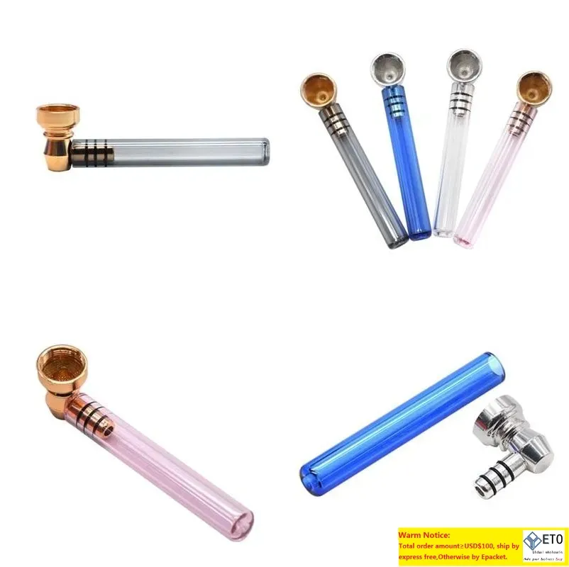 Glass Straight Clear Pipes Mini Metal Smoking Pipe Multi Color Thick