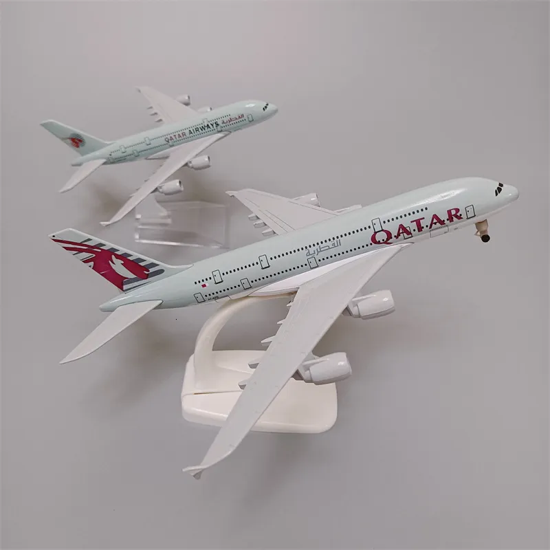 Flugzeugmodell Legierungsmetall Air QATAR Airways A380 Flugzeugmodell QATAR Airbus 380 Airlines Flugzeugmodell aus Druckguss mit Rädern Flugzeug 16 cm 20 cm 230503
