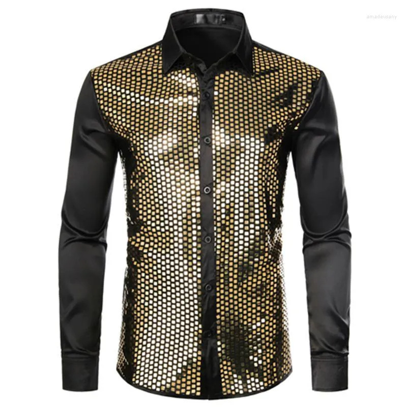 Camicie casual da uomo Camicia a maniche lunghe da uomo Primavera e autunno Party Nightclub Dance Paillettes Dress Fashion Large Size