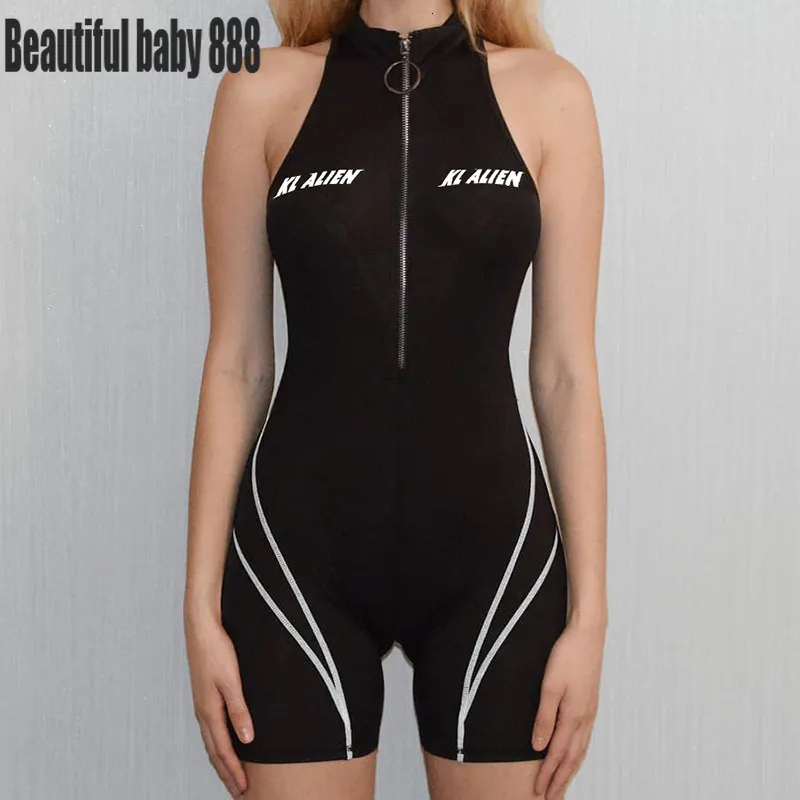 Combinaisons pour femmes Barboteuses Meqeiss femmes combinaison fitness mode lettre imprimer body maigre sportwear col roulé sans manches décontracté rayé barboteuses 230503