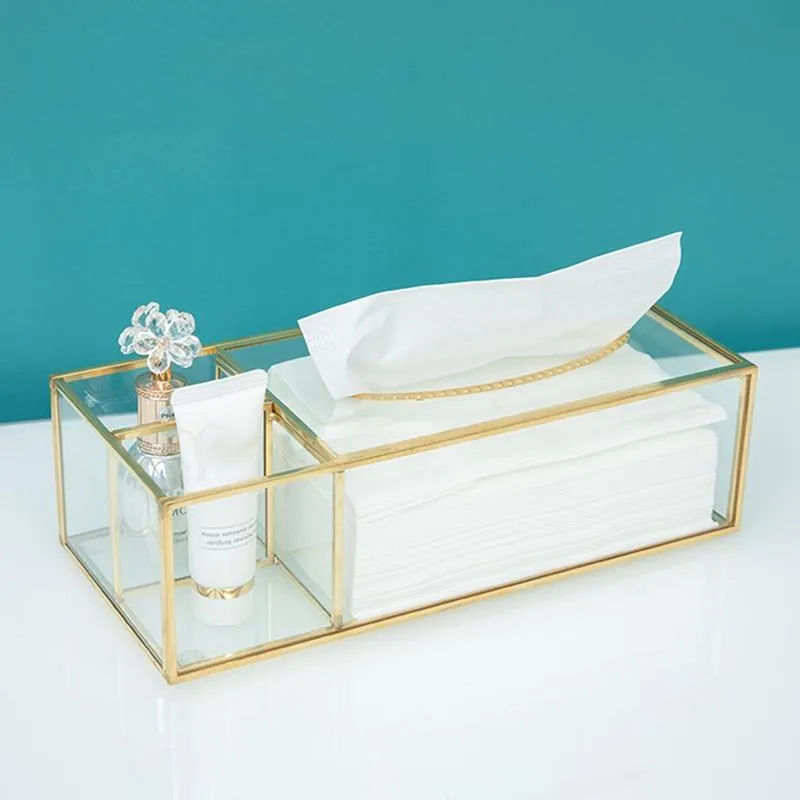 Organisation Gold Tissue Box Rectangular Clear Glass Paper Tissue Box For Home Tissue Dispenser Geometric Glass Tissue Box