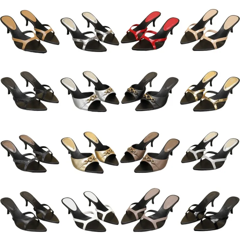 Slipisti da donna di lusso 5A in pelle alta tacchi alti scarpe designer di diamanti sexy sandali in metallo sandali a punta di piedi da festa di punta scarpe da lettere a colori solidi estate tacchi