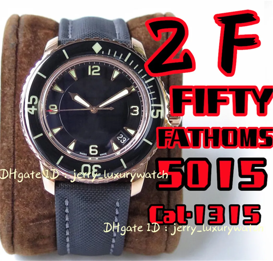 ZF 5015 FIFTY FATHOMS Luxe herenhorloge 45 mm Cal.1315 Mechanisch uurwerk, zwart keramiek, titanium kast, 3K superlichtgevend goud zwart