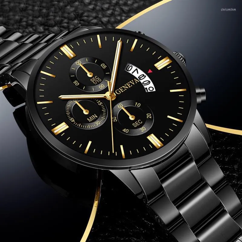 Geneva mens watch stainless steel clearance