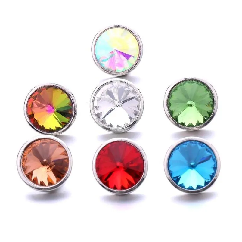 Charms Colorf Acryl Sier Color Snap Button Kobiety Biżuterię Biżuterię Ostrania Bright Rhinestone 18 mm metalowe przyciski snapy