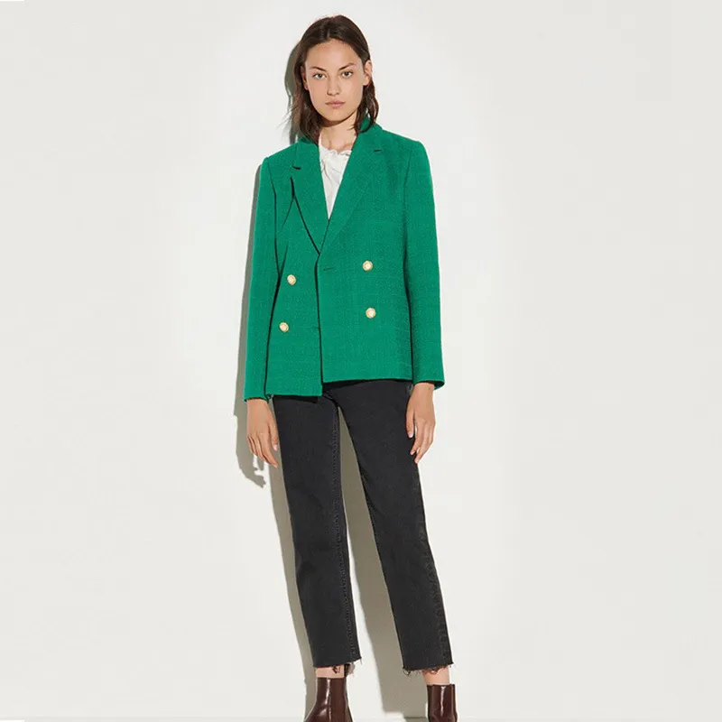 Costumes pour femmes Blazers automne hiver nouvelle mode solide Tweed bureau dame vert Blazer printemps décontracté quotidien femme CoatY076