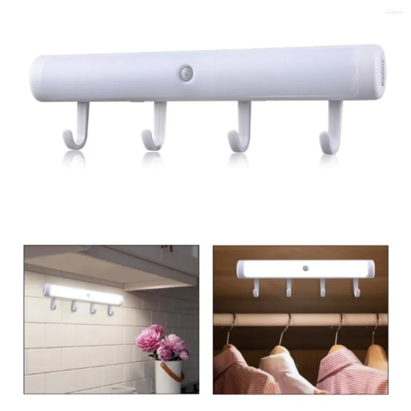 Veilleuses capteur de mouvement intelligent lumière LED lampe sans fil à piles avec crochet Portable voyageant pour couloir d'armoire