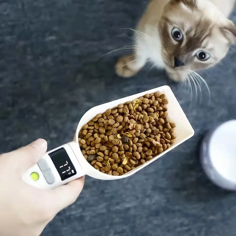 تغذية أبيض USB القابل للكشف عن الكلاب القطة الغذاء قياس ملعقة المقياس الرقمي الموزع الإلكترونية موزع الأدوات