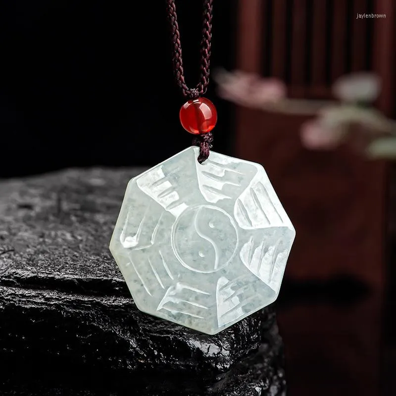 Pendant Necklaces Natural A Jade White Bagua Carved Necklace Gift Jewelry Certificate