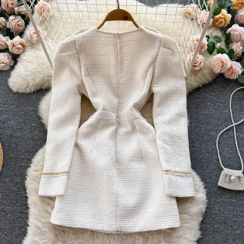 Womens Tweed Dress With Long Sleeves And Gold Buttons  A Line Formal Party  Dress For Spring Events From Julia_dress, $36.28 In Bulk | DHgate.Com