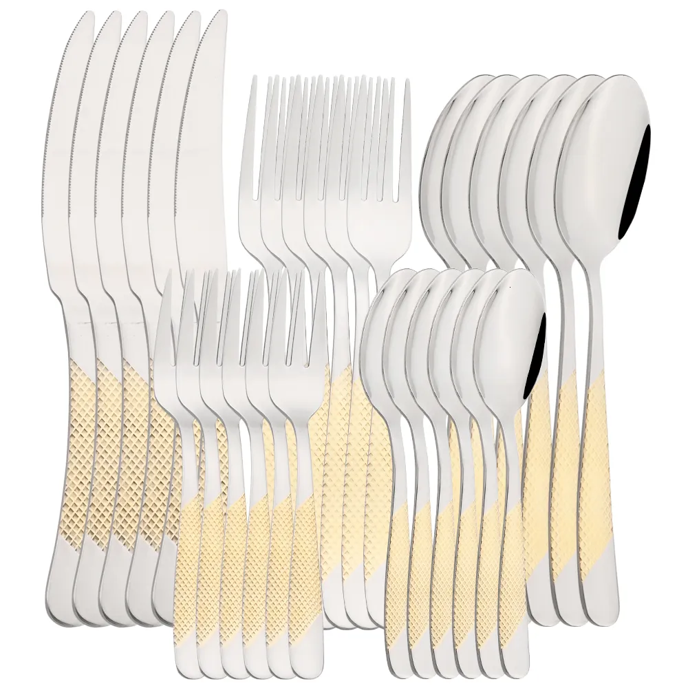 Conjuntos de utensílios de jantar drmfiy talheres de luxo de 6/30pcs Faca de faca de garfo conjunto