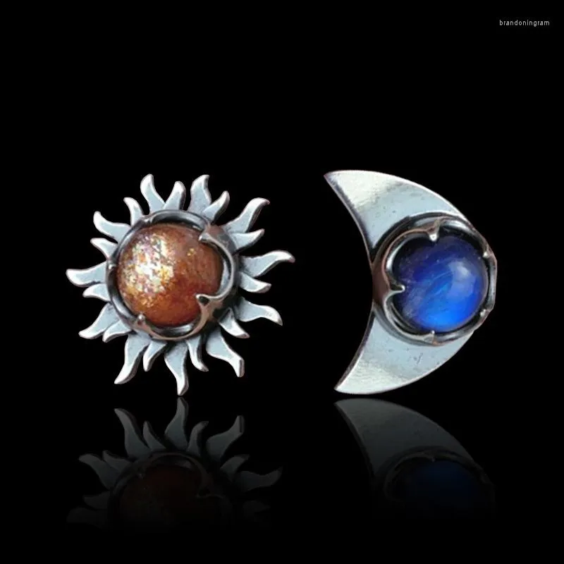 Studörhängen Böhmen Sun Moon Gems For Women Men Moonstone Asymmetrical Earring Ear Studs Female Boho Fashion Jewelry Gift