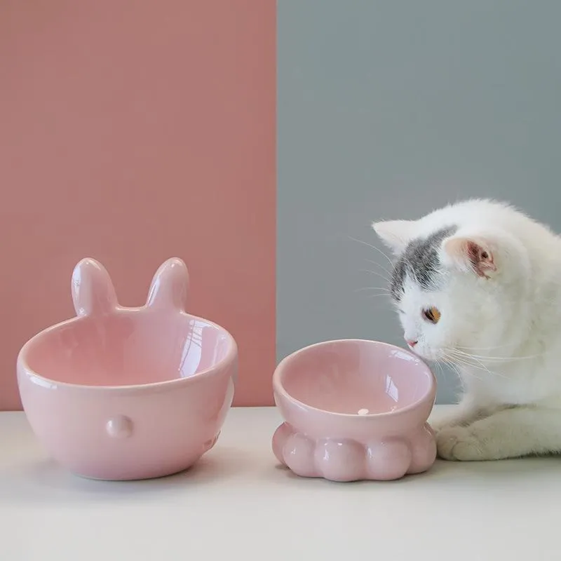 Feeding Animal Series Pet Bowl Octopus Rabbit Shape Cat Food Bowl Oblique Mouth Protection Spine Ceramic Cat Bowl Pet Accessories