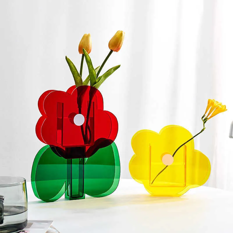 Vasen Nordische Acrylvasen transparente Farbe Blumenvase dekorativer Behälter Ladendesign Zimmer Wohnen Home Office Dekoration P230503