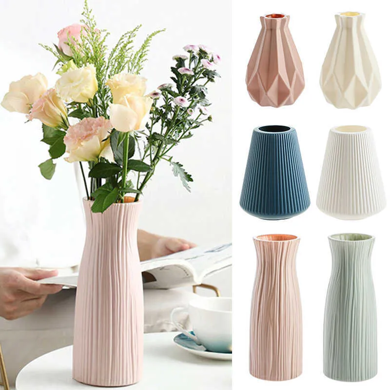 Vases Flower vase nordic decoration geometric style arrangement flower room living origami flower vase for indoor plastic hotsale P230503