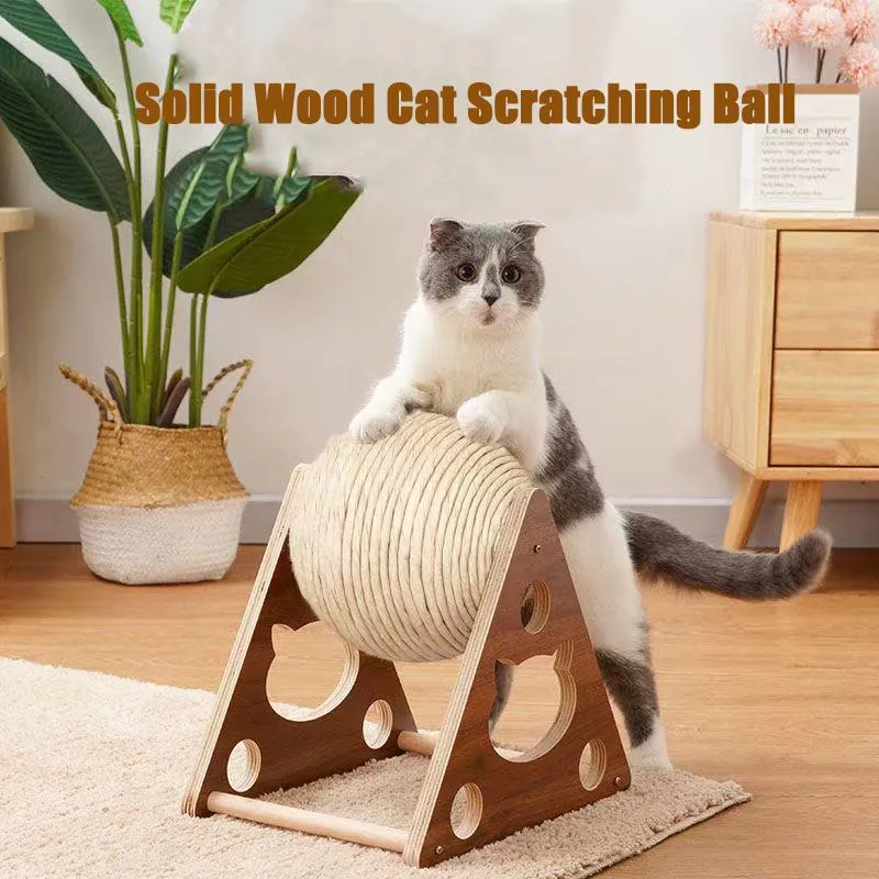 Scratchers Triangle Cat Scratching Ball Hand Wrapped Sisal Rope Ball Pet Furniture Solid Wood Wearresistant Supplies Slipning Paws Toy Cat