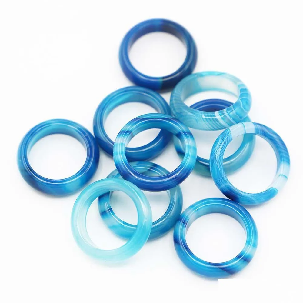 Bandringe 6 mm blauer Streifen Achat Stein Frauen Fingerring Größe 17 mm Tropfenlieferung Schmuck Dhcey