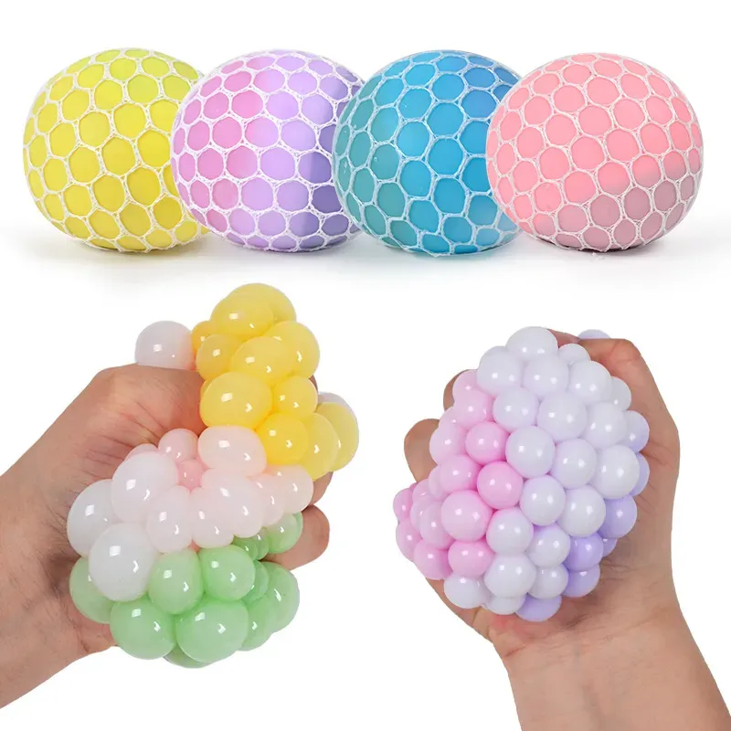 6,0 CM Tricolor Squishy Ball Fidget Toy Mesh Squish Grape Ball Funny Squeeze Toys Stress Anti Stress Venting Balls Relief Dekompression Spielzeug Angst
