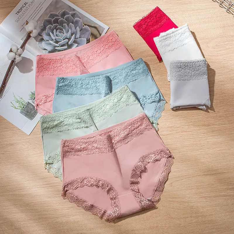 Soft Lace Seamless Low Rise Panties For Women Cotton Underwear Set