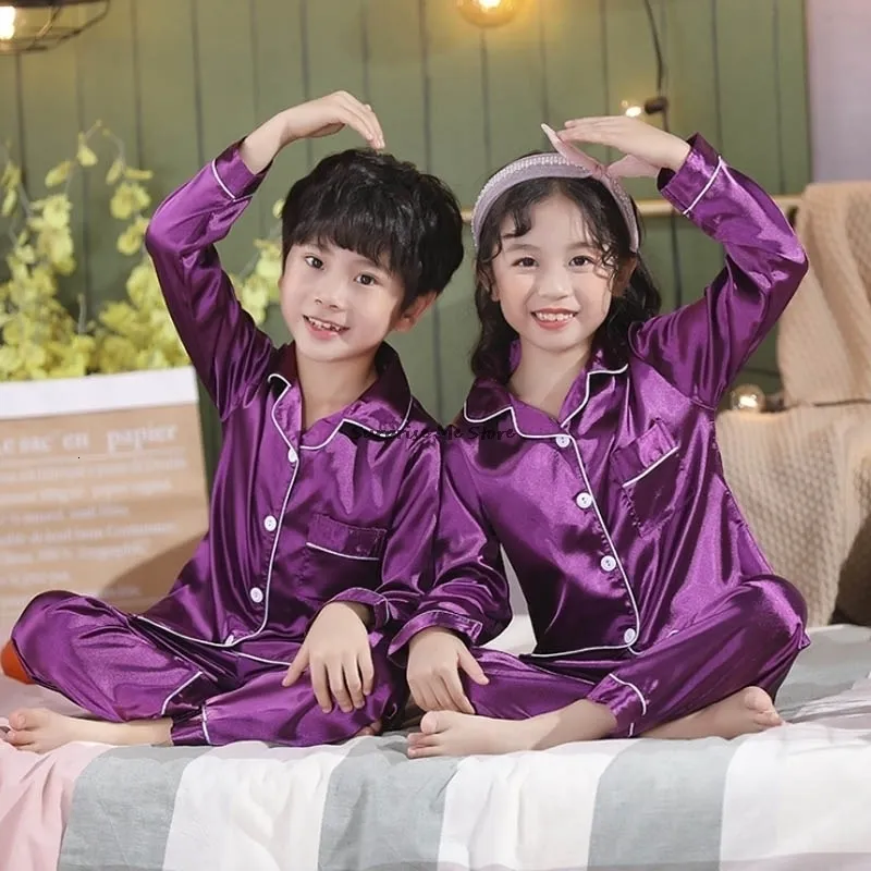 Kids Satin Pajama Set Solid Color Satin Sleepwear For Boys And Girls 4 14  Years Pink Nightwear 230503 From Kong06, $10.13