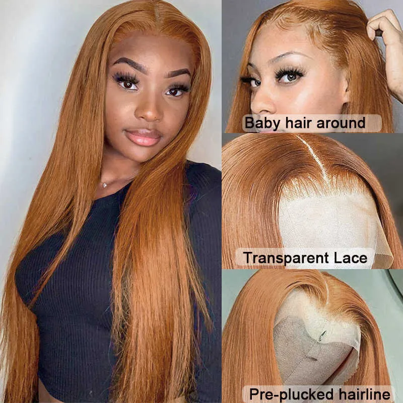 Perruques Synthétiques Gingembre Brun Perruque Droite Synthétique 13x1 t Partie Dentelle s pour Femmes Sans Colle Pré Plumée Hairline avec Bébé Cheveux Cosplay 230227