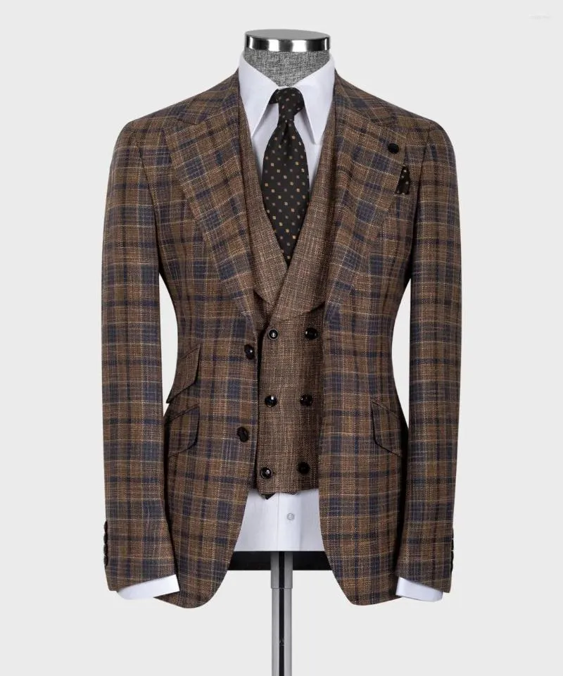 Herrenanzüge Blazer Sets Hochzeit Mann 2023 Plaid Luxus Halloween Kostüme 3-teiliger Anzug für Männer überlagerte Kleidungsstücke Bräutigam Prom Kleider