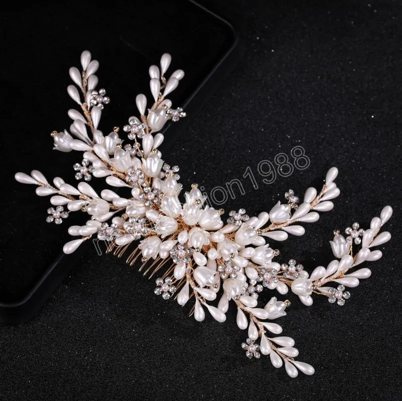 Pearl Wedding Hair Comb Tiaras For Women Crystal Bead Alloy Hairpin Girls Prom Hair Clips Charm Bridal Hair Jewelry