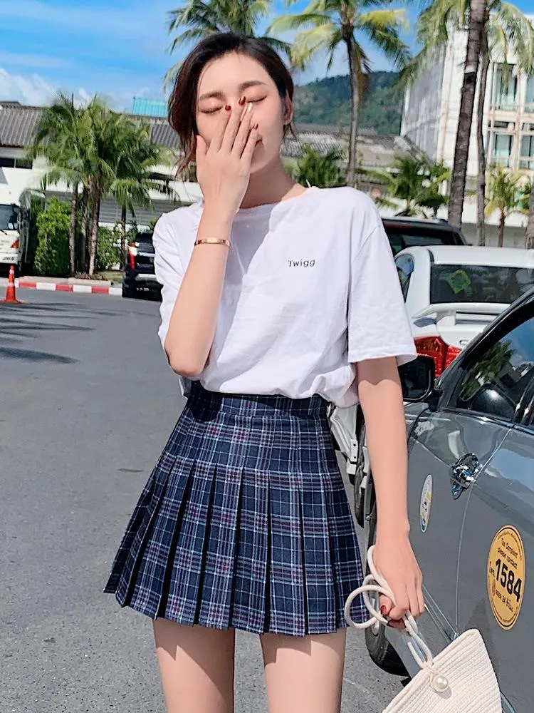 Kawaii Plaid Mini Plaid Skirts For Women High Waist Pleated Cute