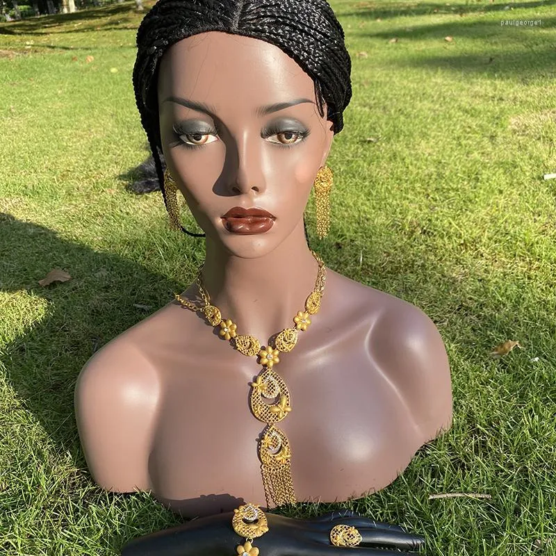 Ketting oorbellen set Dubai African Golden Jewelry Girl Sets voor vrouwen Bruidringen Nigeriaanse bruiloftsjuwelen GIF