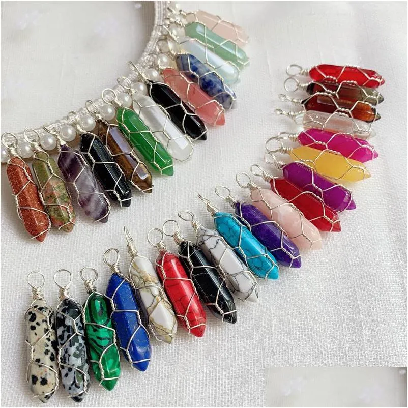 Pendant Necklaces Gold Sier Wire Wrap Chakra Stone Point Pendum Healing Rose Crystal Reiki Charms For Necklace Diy Jewelry Making Am Dhofy