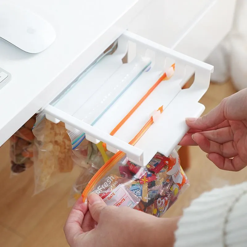 Organization Kitchen Food Sealed Bag Storage Rack Retractable
