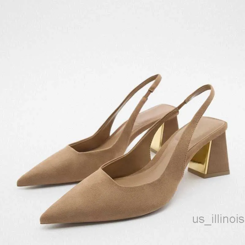 Dress Shoes TRAF Block Heel Slingback Shoes Women 2022 Autumn Pointed Toe Pumps Elegant Office Lady Heels Womans Comfort Sandals Plus Size From 8 8 DHgate
