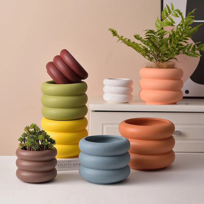 Planters Pots Creative Round Flower Pot Succulent Pot Ceramics Planter Home Decor Desktop Ornaments Garden Decoration Bonsai Plant Pot 230503