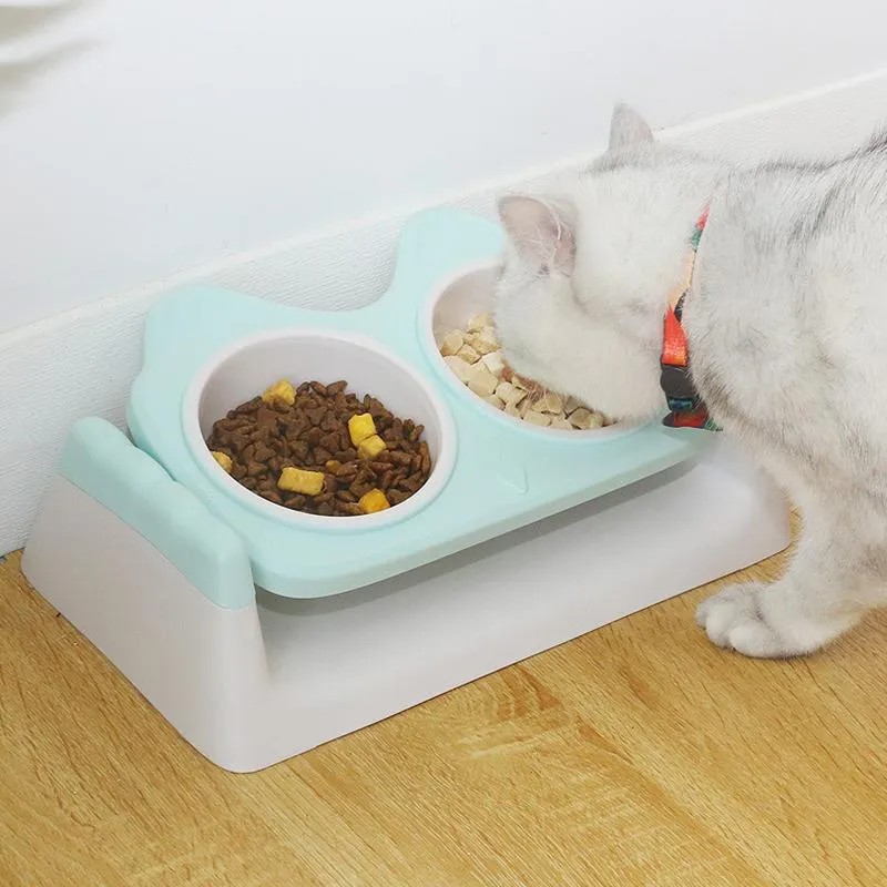 Feeding Cat Double Bowls Small Medium Dogs Food Water Feeder with Stand Elevated Pet Feeding Bowl Angle Adjustable Cats Puppy Fdders