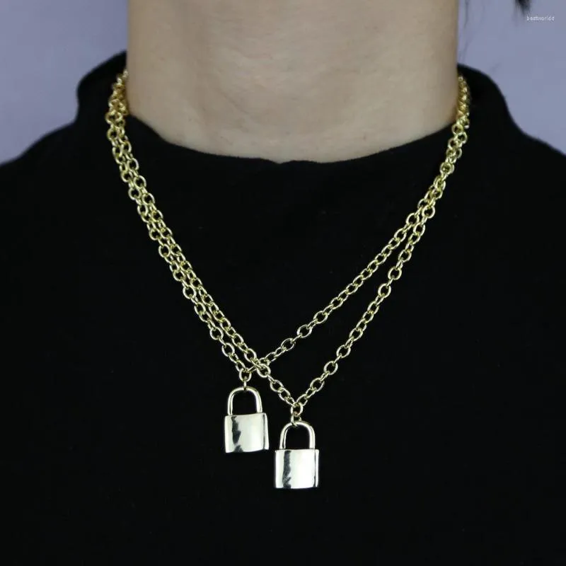 Pendant Necklaces Punk Fashion Gold Color Mental PadLock For Woman Men Lock Choker Jewelry Iced Out Link Chain Hip Hop Necklace