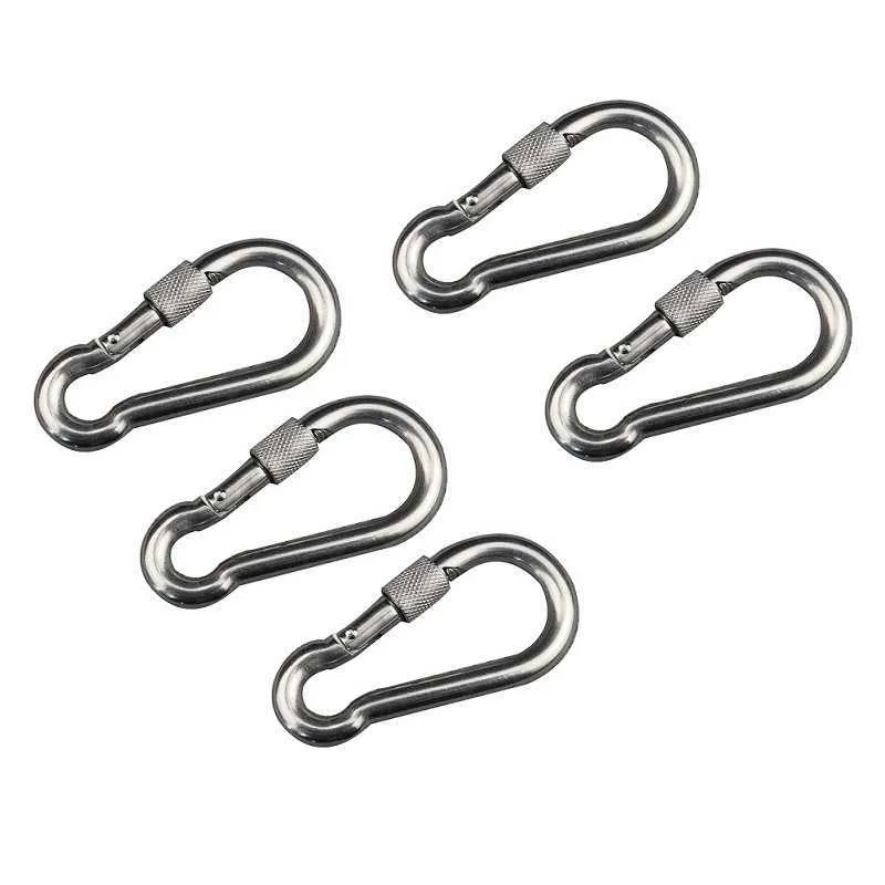 5 pcscarabiners 5pcs paslanmaz çelik 304 Snap karabiner klipsleri Vida kilidi 5mm 6mm 7mm 8mm Hamak Kamp Yürüyüşü için Donanım P230420