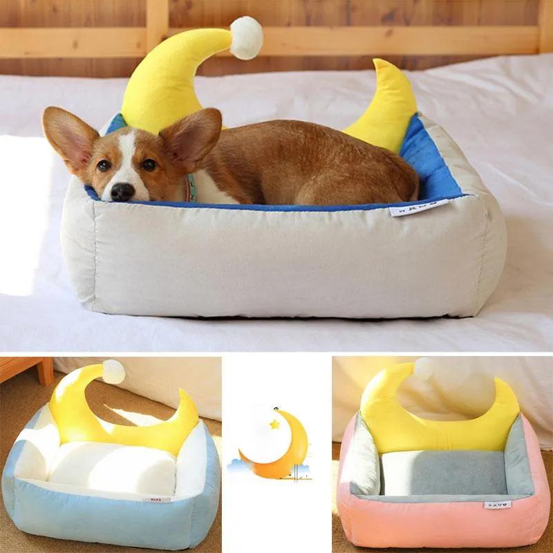 Mats Washable Dog Bed Soft Cushion Pet Cat Mat Puppy Nest Cute Moon Design Dog Kennel Durable Cozy Couch Winter Warm Bed Dog Baskets
