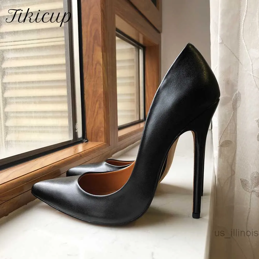 Klädskor tikicup plus storlek 40-48 svart matt unisex pointy toe stiletto pumpar sexig crossdress glid på 15 cm hög klackskor för bred fot