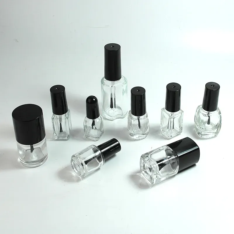 5/10/15 ml vide vernis à ongles bouteille en verre clair Portable UV Gel conteneur carré rond maquillage Tube brosse capuchon