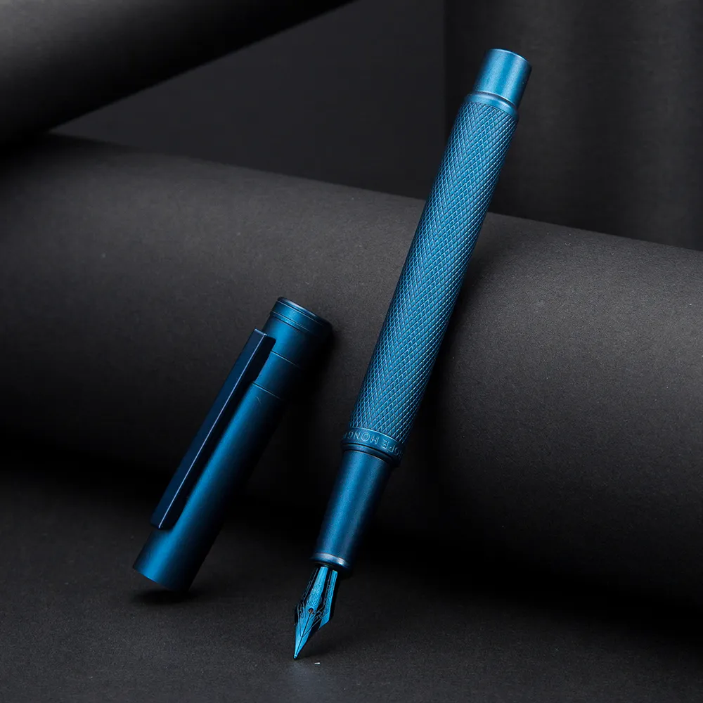 Stylos à plume Hongdian bleu foncé forêt stylo plume en métal plume bleue EFFBent belle Texture d'arbre excellente écriture stylo de bureau d'affaires 230503
