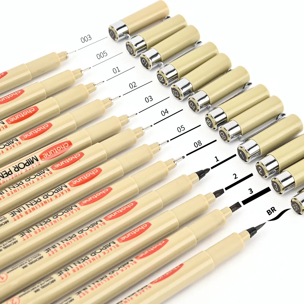 Marqueurs 12 Tip pigment liner micron encre marqueur stylo pour manga draw sketching à aiguille crochet croquis de papeterie de papeterie